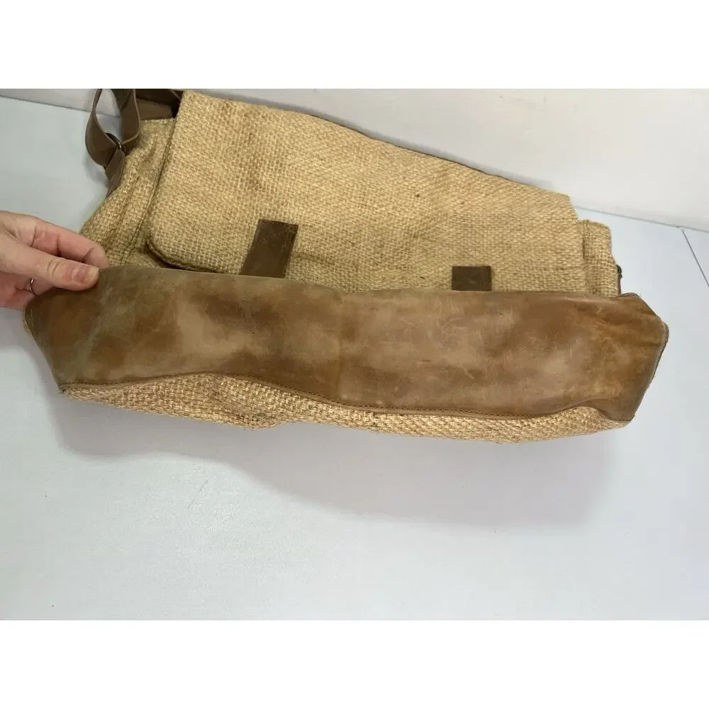Beto's Handcrafted Brown Recycled Burlap & Leather Messenger Bag